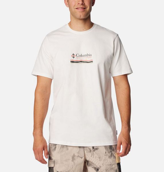 Men Columbia Explorers Canyon™ Back Graphic T-Shirt White | US-KRAUOF-597