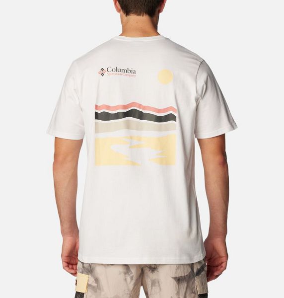 Men Columbia Explorers Canyon™ Back Graphic T-Shirt White | US-KRAUOF-597