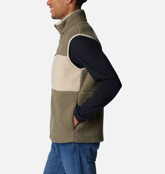 Men Columbia Mountainside™ Heavyweight Fleece Vest Grey / Green / Khaki | US-QCNSXO-876