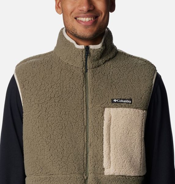 Men Columbia Mountainside™ Heavyweight Fleece Vest Grey / Green / Khaki | US-QCNSXO-876