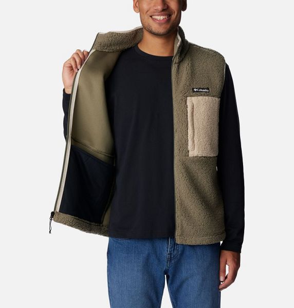 Men Columbia Mountainside™ Heavyweight Fleece Vest Grey / Green / Khaki | US-QCNSXO-876