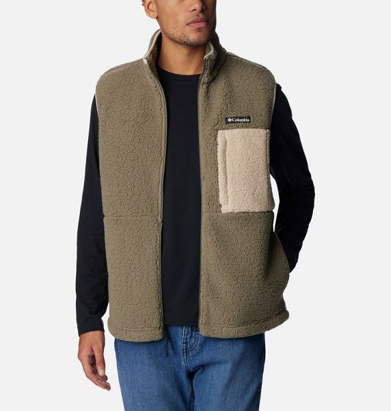 Men Columbia Mountainside™ Heavyweight Fleece Vest Grey / Green / Khaki | US-QCNSXO-876