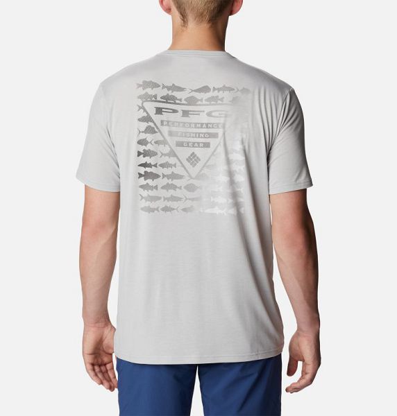 Men Columbia PFG™ Triangle Fill Technical T-Shirt Grey | US-DZJOXH-651