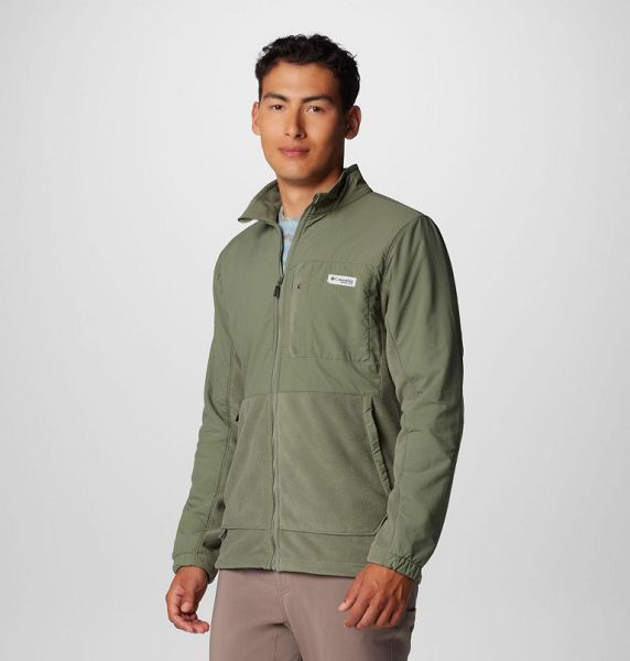 Men Columbia PFG Uncharted™ Fleece Jackets Grey / Green / Grey / Green | US-RYQPJT-458