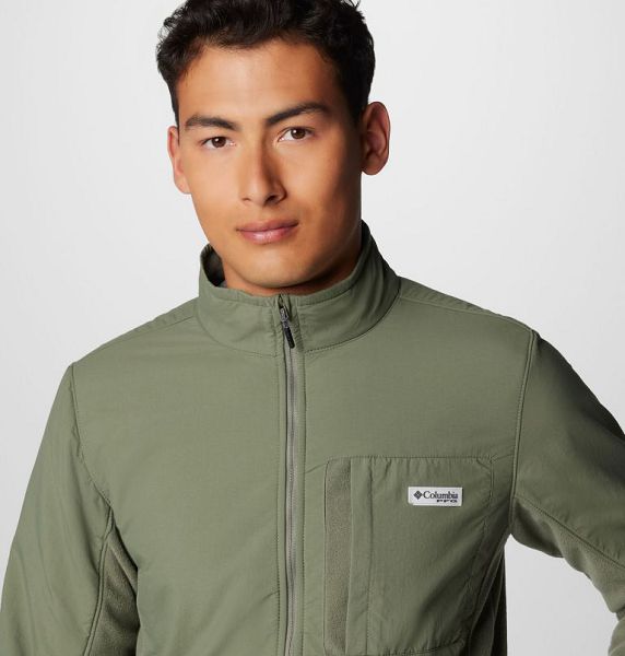 Men Columbia PFG Uncharted™ Fleece Jackets Grey / Green / Grey / Green | US-RYQPJT-458