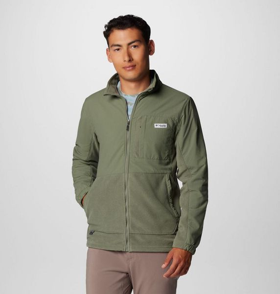 Men Columbia PFG Uncharted™ Fleece Jackets Grey / Green / Grey / Green | US-RYQPJT-458