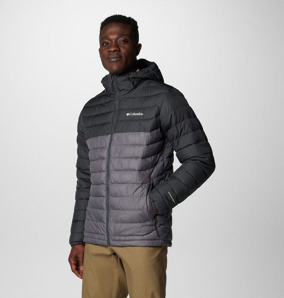 Men Columbia Powder Lite™ II Hooded Insulated Jackets Grey / Dark Grey | US-BZVUAX-130