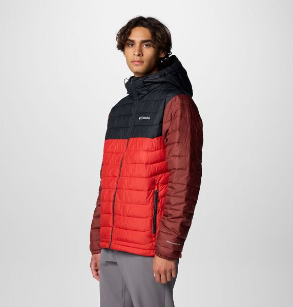 Men Columbia Powder Lite™ II Hooded Insulated Jackets Red / Black / Brown | US-IXWGSP-261