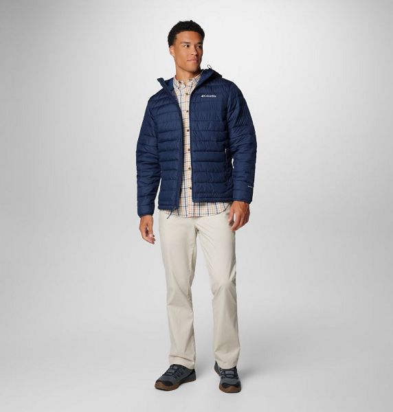 Men Columbia Powder Lite™ II Hooded Insulated Jackets Navy | US-PSXGJQ-486