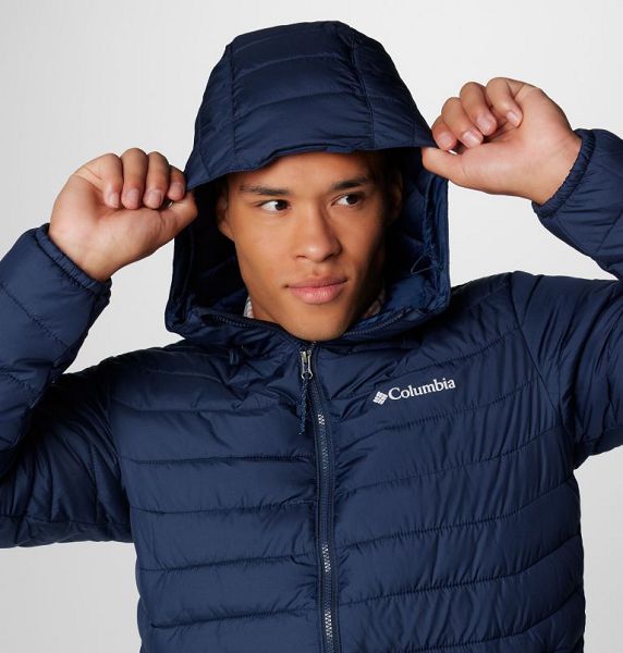 Men Columbia Powder Lite™ II Hooded Insulated Jackets Navy | US-PSXGJQ-486