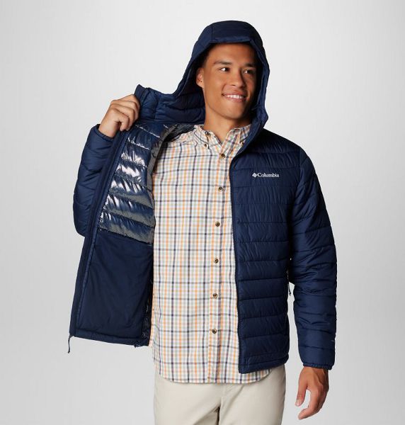 Men Columbia Powder Lite™ II Hooded Insulated Jackets Navy | US-PSXGJQ-486