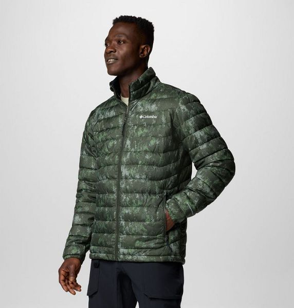 Men Columbia Powder Lite™ II Printed Insulated Jackets Green / White | US-OZWAFD-851