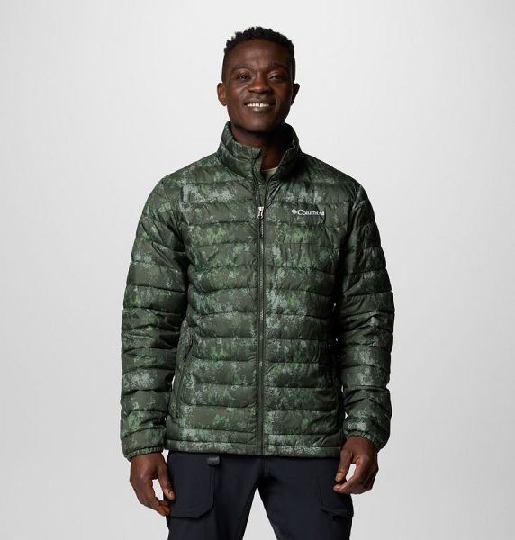 Men Columbia Powder Lite™ II Printed Insulated Jackets Green / White | US-OZWAFD-851