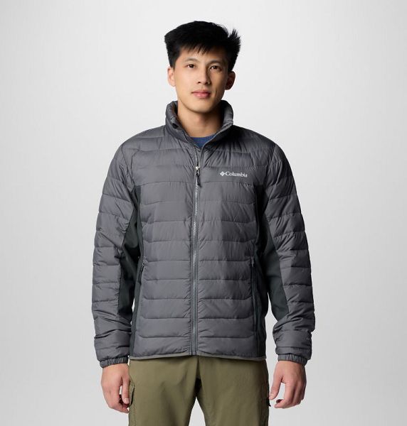 Men Columbia Powder Pass™ II Hybrid Down Jackets Grey / Dark Grey | US-OZBAKI-246