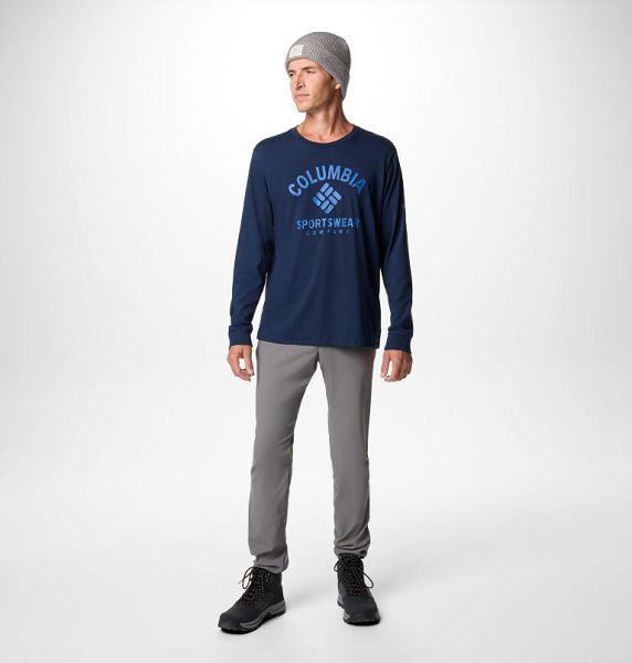 Men Columbia Rockaway River™ Graphic Long Sleeve T-Shirt Navy | US-AHWMLC-971