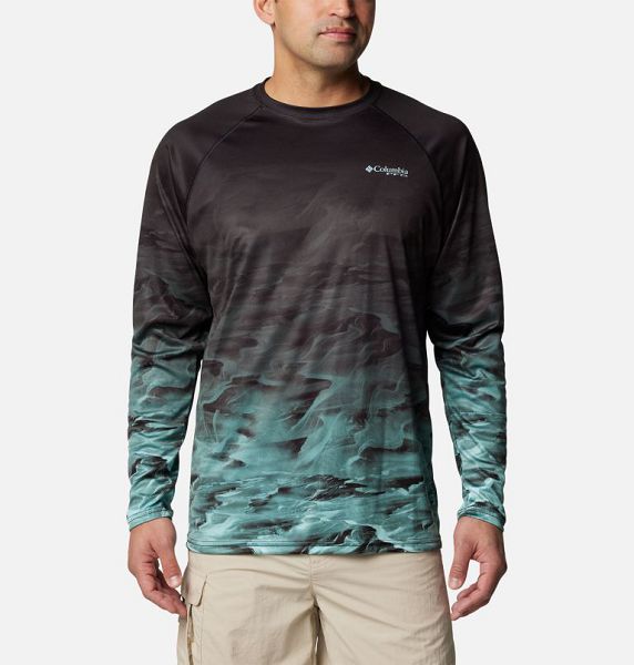 Men Columbia Super Terminal Tackle PFG™ Fish Flow Long Sleeve T-Shirt Black | US-HFYLMW-420