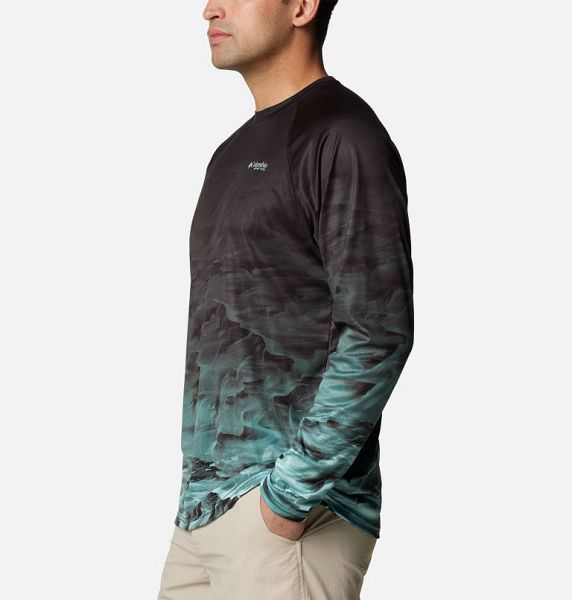 Men Columbia Super Terminal Tackle PFG™ Fish Flow Long Sleeve T-Shirt Black | US-HFYLMW-420