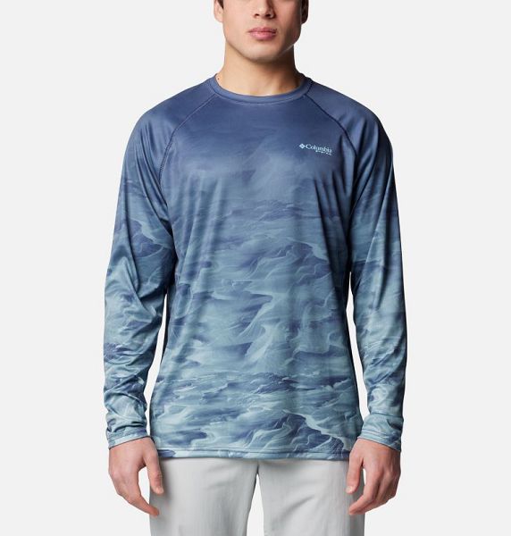 Men Columbia Super Terminal Tackle PFG™ Fish Flow Long Sleeve T-Shirt Navy | US-XEHLPK-710