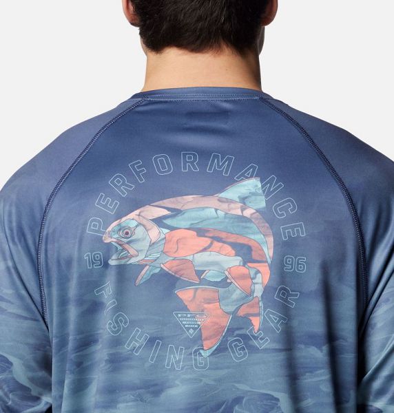 Men Columbia Super Terminal Tackle PFG™ Fish Flow Long Sleeve T-Shirt Navy | US-XEHLPK-710