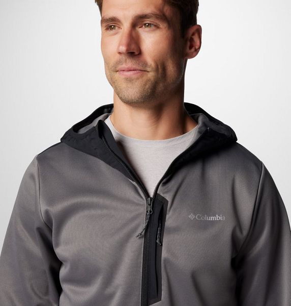 Men Columbia Tech™ Fleece Hooded Jackets Grey / Black | US-XHNMCR-930