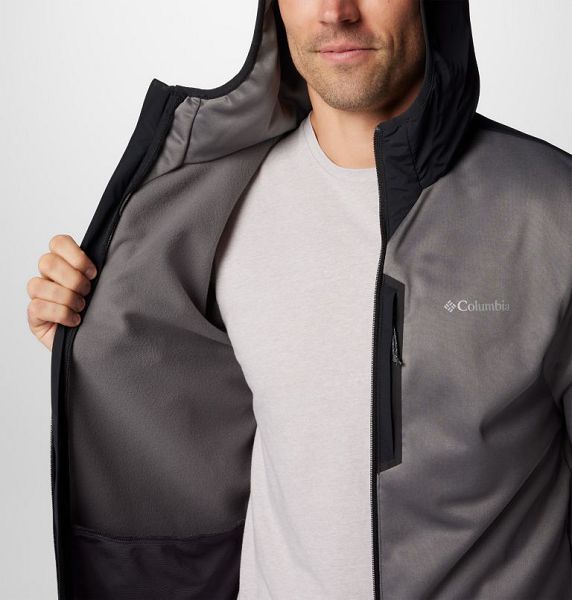 Men Columbia Tech™ Fleece Hooded Jackets Grey / Black | US-XHNMCR-930