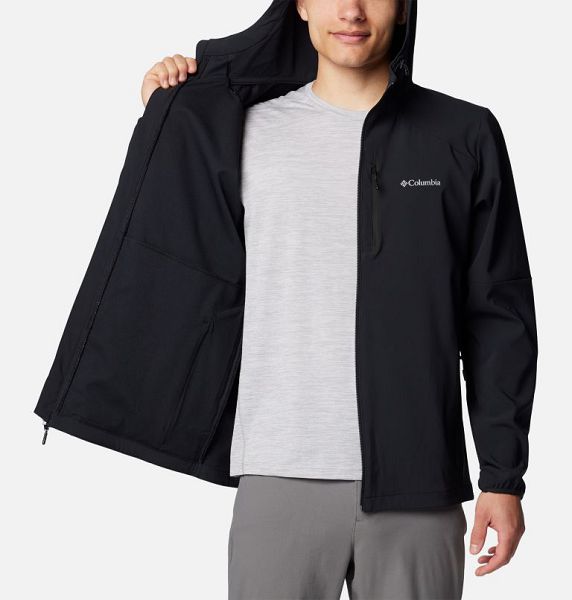 Men Columbia Tech™ Softshell Hooded Jackets Black | US-AVFQNX-641