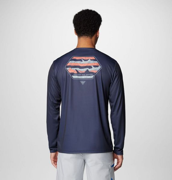 Men Columbia Terminal Tackle PFG™ Line Time Long Sleeve T-Shirt Navy | US-GEKWCY-318