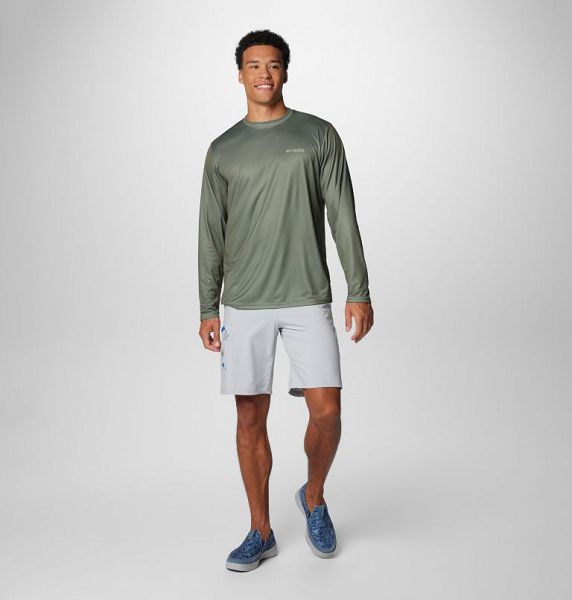 Men Columbia Terminal Tackle PFG™ Line Time Long Sleeve T-Shirt Grey / Green | US-NIUCOA-237