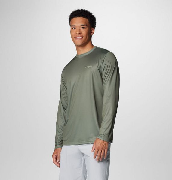 Men Columbia Terminal Tackle PFG™ Line Time Long Sleeve T-Shirt Grey / Green | US-NIUCOA-237