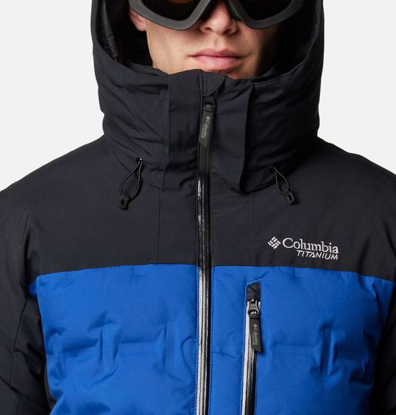 Men Columbia Wild Card™ IV Hooded Waterproof Down Ski Jackets Blue / Black | US-BTOHNX-762