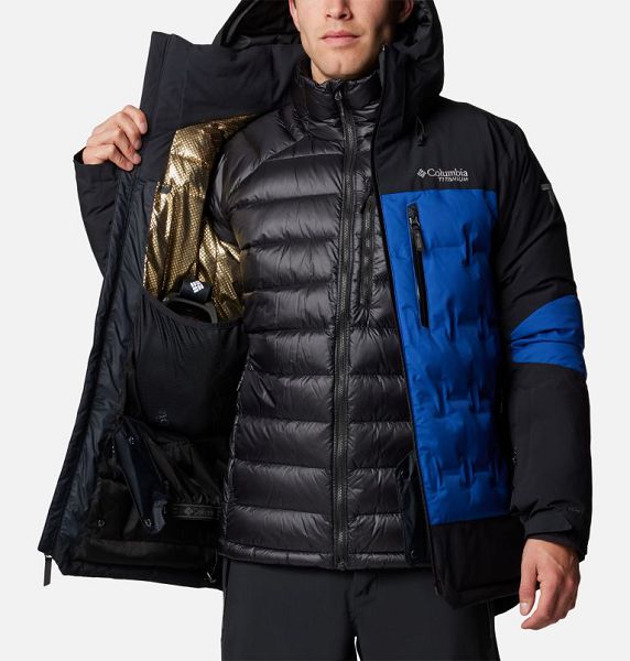 Men Columbia Wild Card™ IV Hooded Waterproof Down Ski Jackets Blue / Black | US-BTOHNX-762