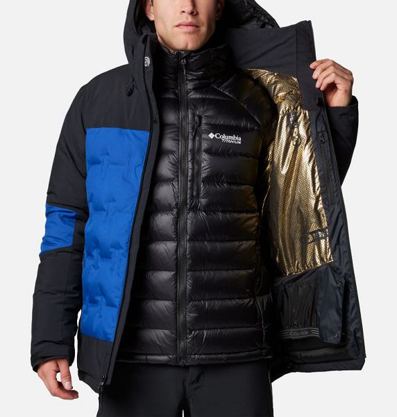 Men Columbia Wild Card™ IV Hooded Waterproof Down Ski Jackets Blue / Black | US-BTOHNX-762