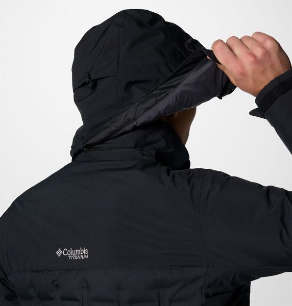 Men Columbia Wild Card™ IV Hooded Waterproof Down Ski Jackets Black | US-NZRDHK-784