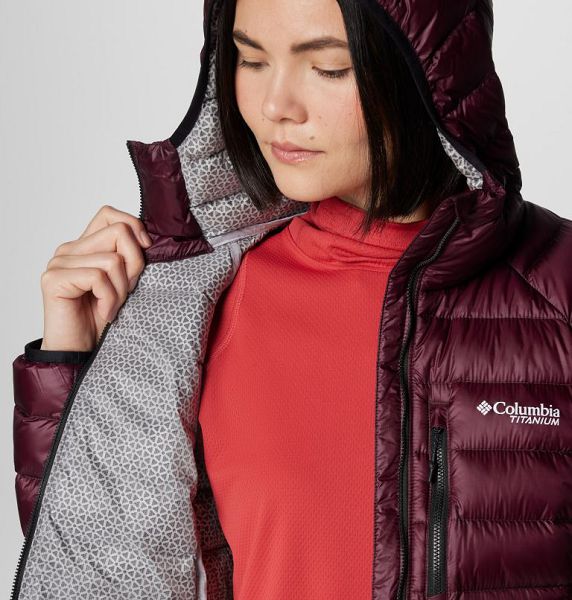 Women Columbia Arctic Crest™ Hooded Down Jackets Burgundy | US-RAFSOG-871