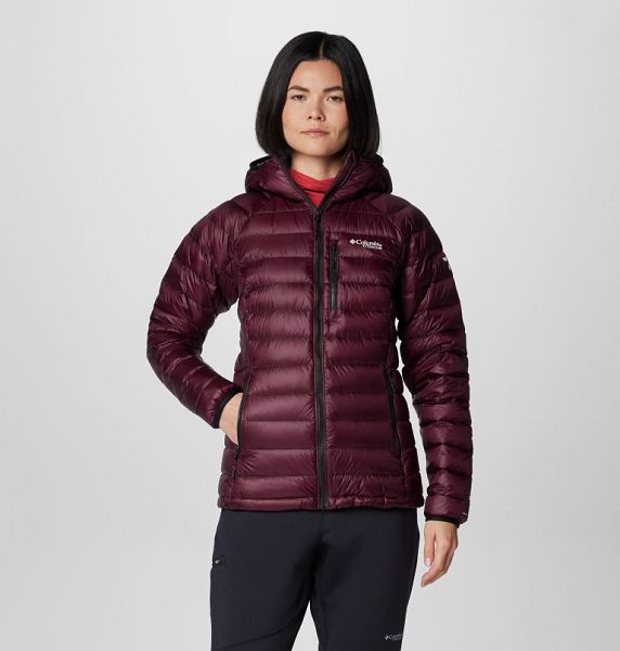 Women Columbia Arctic Crest™ Hooded Down Jackets Burgundy | US-RAFSOG-871