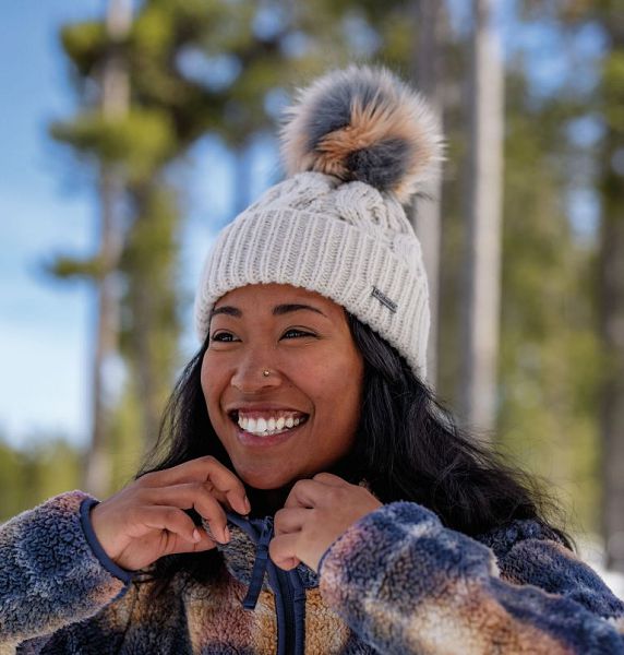 Women Columbia Boundless Days™ Cable Knit Pom Beanie Dark Grey | US-YFUBJK-042