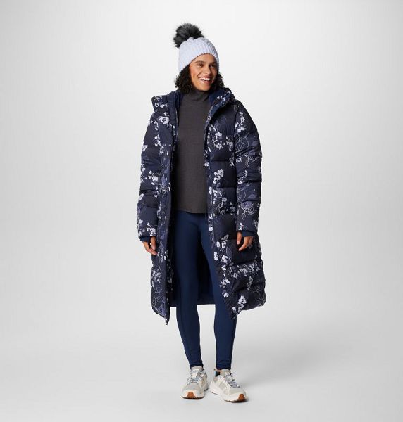 Women Columbia Boundless Days™ Printed Long Down Jackets Navy | US-HVTUPJ-857