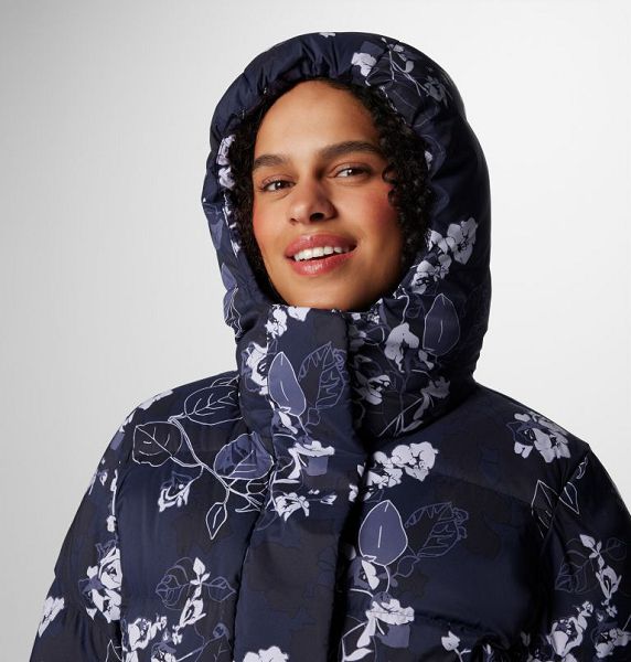 Women Columbia Boundless Days™ Printed Long Down Jackets Navy | US-HVTUPJ-857