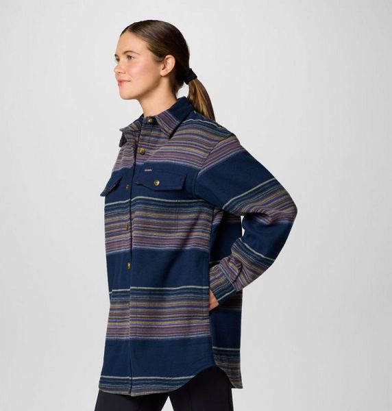 Women Columbia Calico Basin™ Mid Shirt Jackets Navy Stripes | US-ZSBYNJ-795