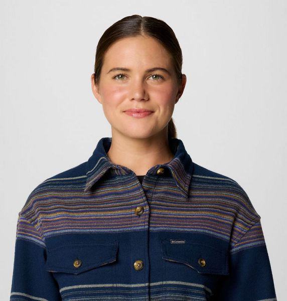 Women Columbia Calico Basin™ Mid Shirt Jackets Navy Stripes | US-ZSBYNJ-795