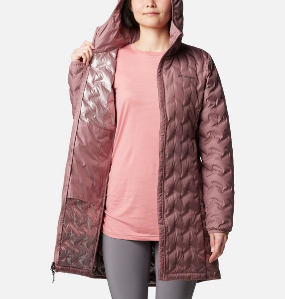 Women Columbia Delta Ridge™ II Hooded Long Down Puffer Jacket Coral | US-PRLKCH-792