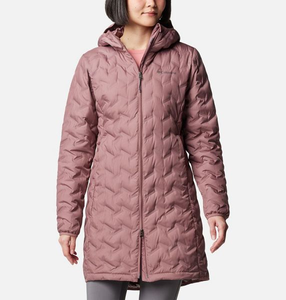 Women Columbia Delta Ridge™ II Hooded Long Down Puffer Jacket Coral | US-PRLKCH-792