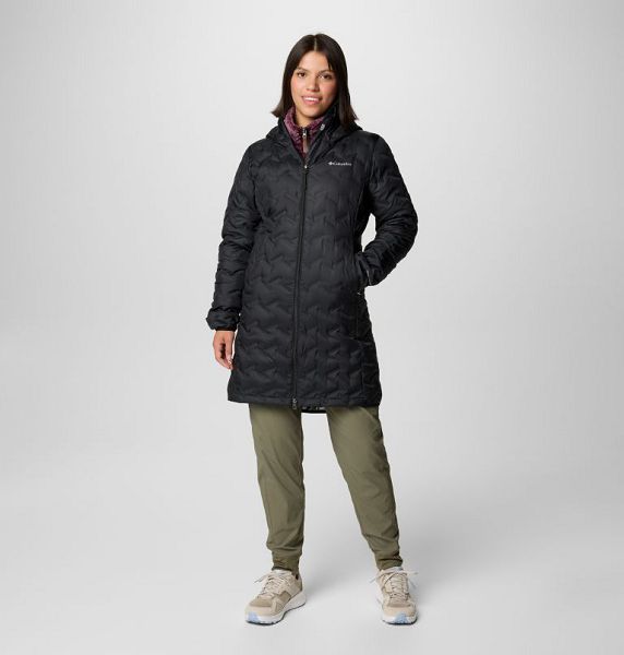 Women Columbia Delta Ridge™ II Hooded Long Down Puffer Jacket Black | US-ATEPHO-809