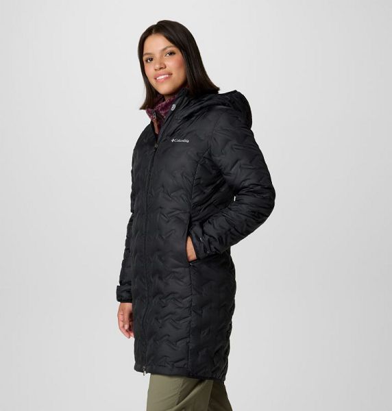 Women Columbia Delta Ridge™ II Hooded Long Down Puffer Jacket Black | US-ATEPHO-809