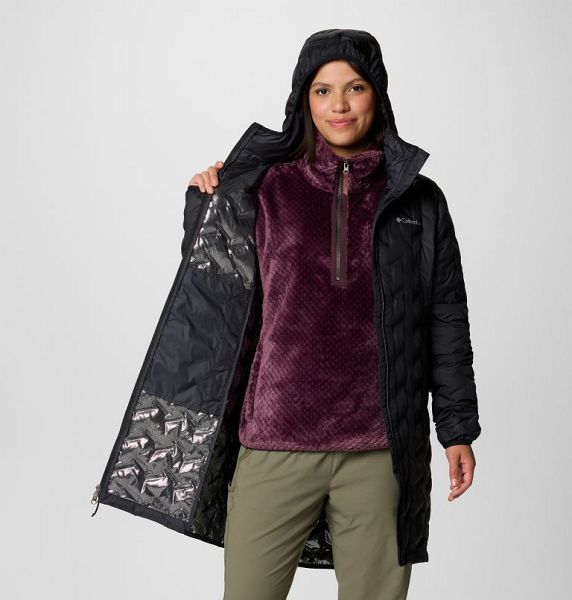 Women Columbia Delta Ridge™ II Hooded Long Down Puffer Jacket Black | US-ATEPHO-809