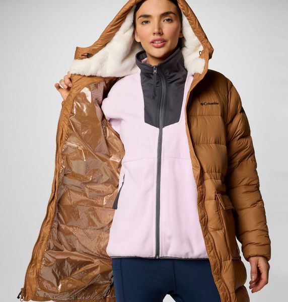 Women Columbia Harmony Falls™ Hooded Mid Down Jackets Brown | US-RPJIXF-418