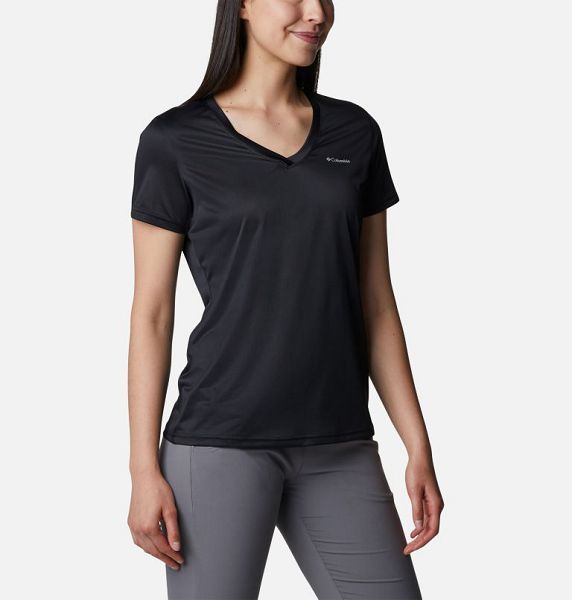 Women Columbia Hike™ V-Neck Technical T-Shirt Black | US-BWRSXU-016