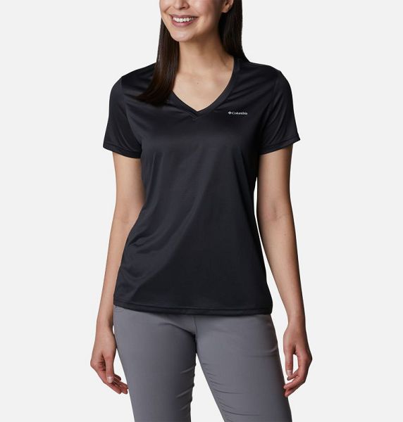 Women Columbia Hike™ V-Neck Technical T-Shirt Black | US-BWRSXU-016