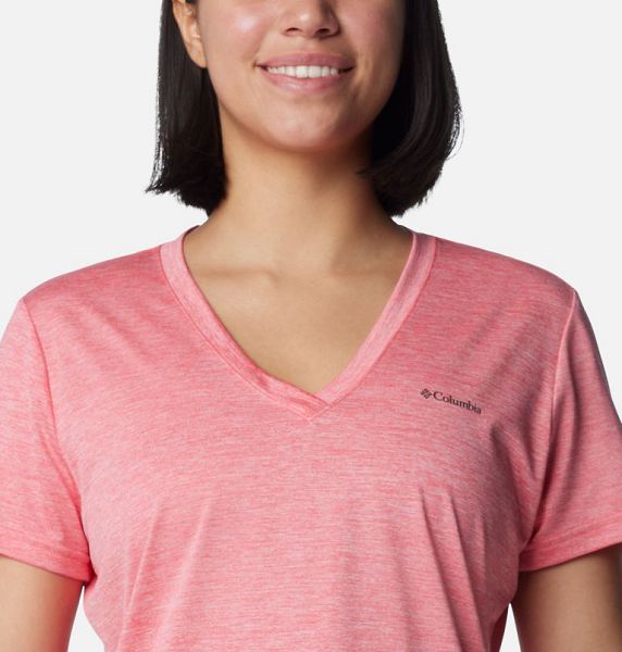 Women Columbia Hike™ V-Neck Technical T-Shirt Pink | US-FDROVW-276