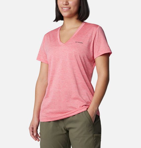 Women Columbia Hike™ V-Neck Technical T-Shirt Pink | US-FDROVW-276